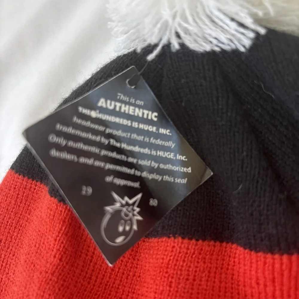 The Hundreds Team Beanie Cosmic Los Angeles Authentic Red Orange Black White Pom